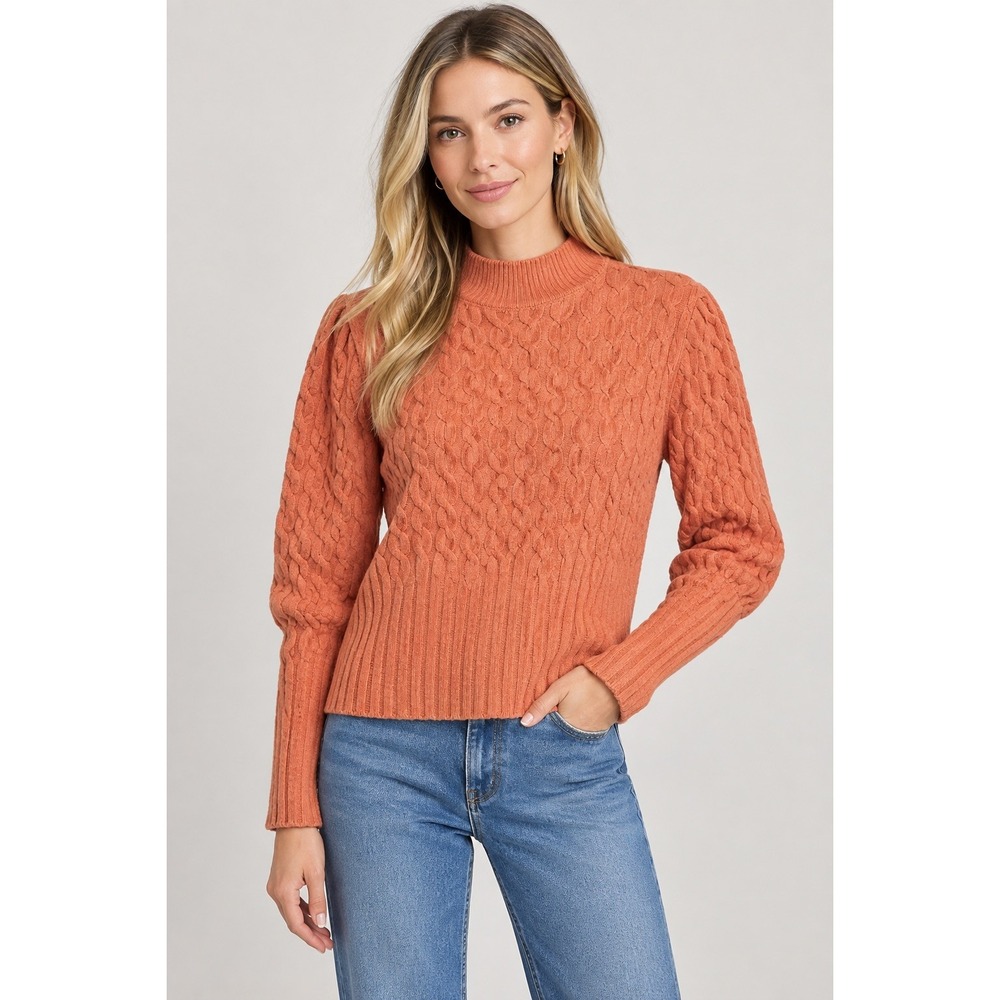 Jason Wu Pink Cable Knit Sweater Mock Neck Soft Luxe Viscose Blend Medium